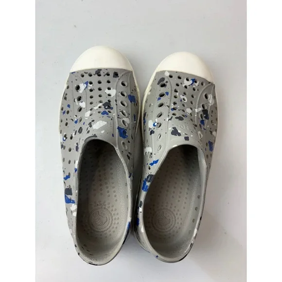 Native Jefferson Sneakers Kids Size C13 Grey Blue Paint Splatter Slip On Shoes - Picture 5 of 6